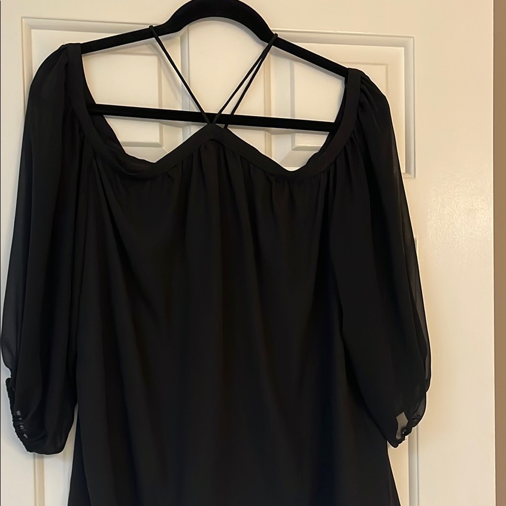 1. State Black Off-Shoulder Blouse with Crisscross Back